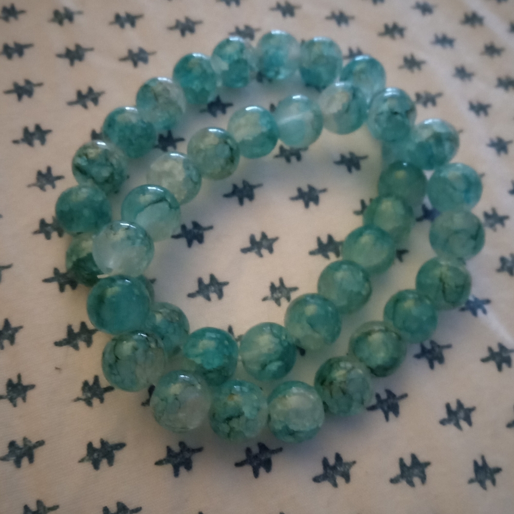AQUAMARINE SET OF TWO 8MM STRETCH BRACELET 6 TO 8 IN